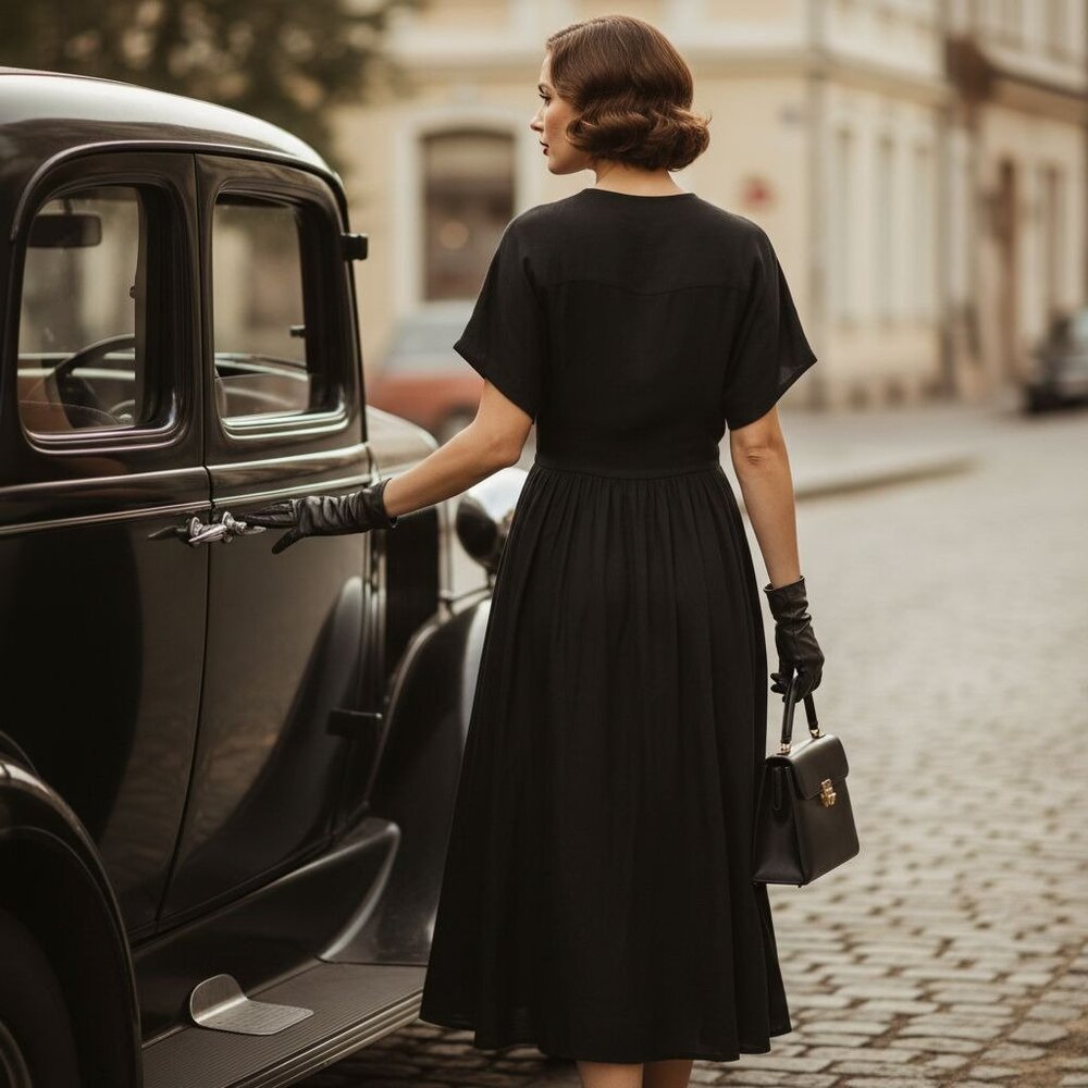 Vintage 1930s–40s Black Handmade Dress | Rayon | Midi Length - Picture 15 of 15